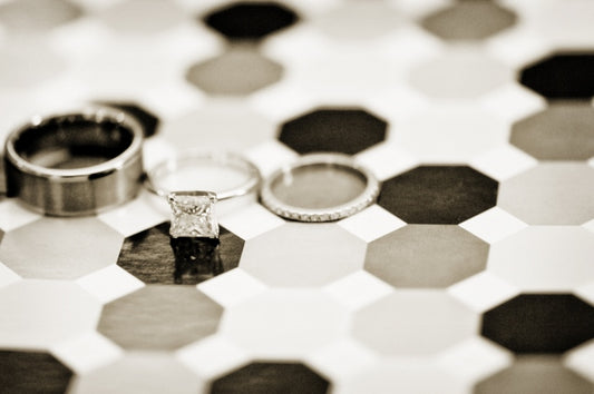 Platinum Half Round Solitaire, Princess Cut Engagement Ring Set