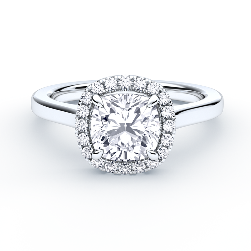 Cushion Cut Diamond Ring With Halo Plain Band