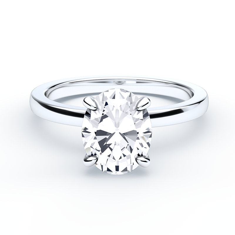 Oval Diamond Ring With Hidden Halo And Plain Band