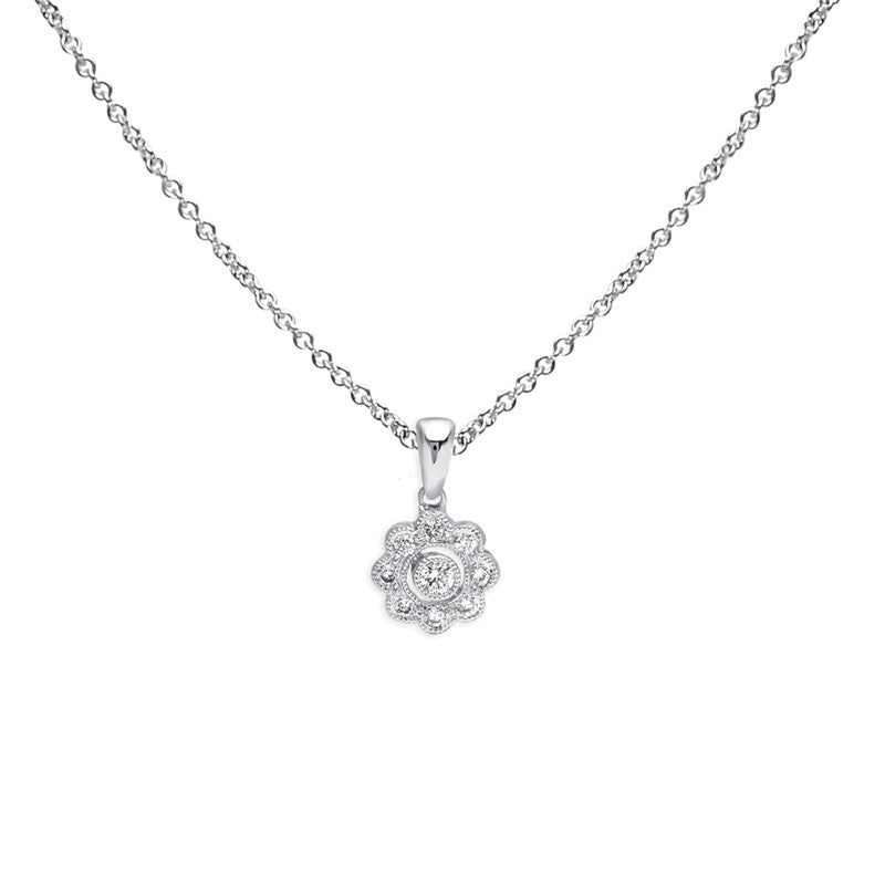 Mini Flower Halo Diamond Pendant