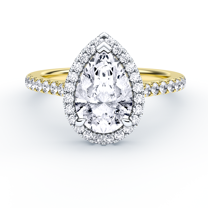 Pear Shaped Diamond Ring With Cathedral Halo Diamond Band