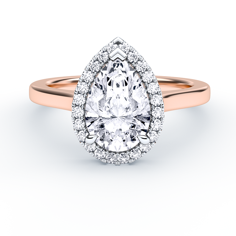 Pear Shaped Diamond Ring With Cathedral Halo Plain Band