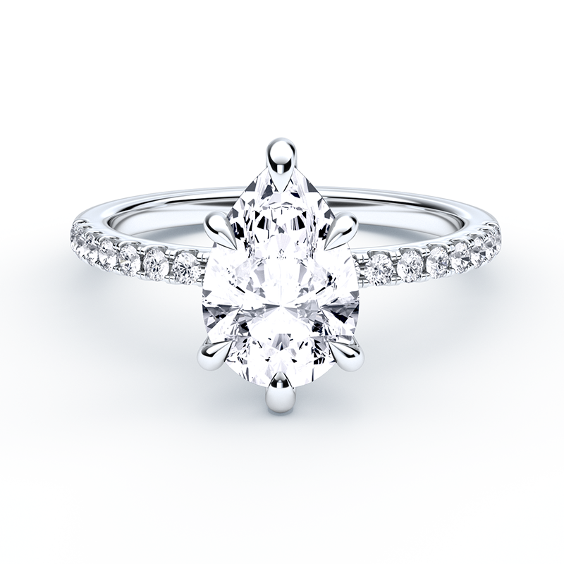 Pear Shaped Diamond Ring With Six Prong Diamond Band