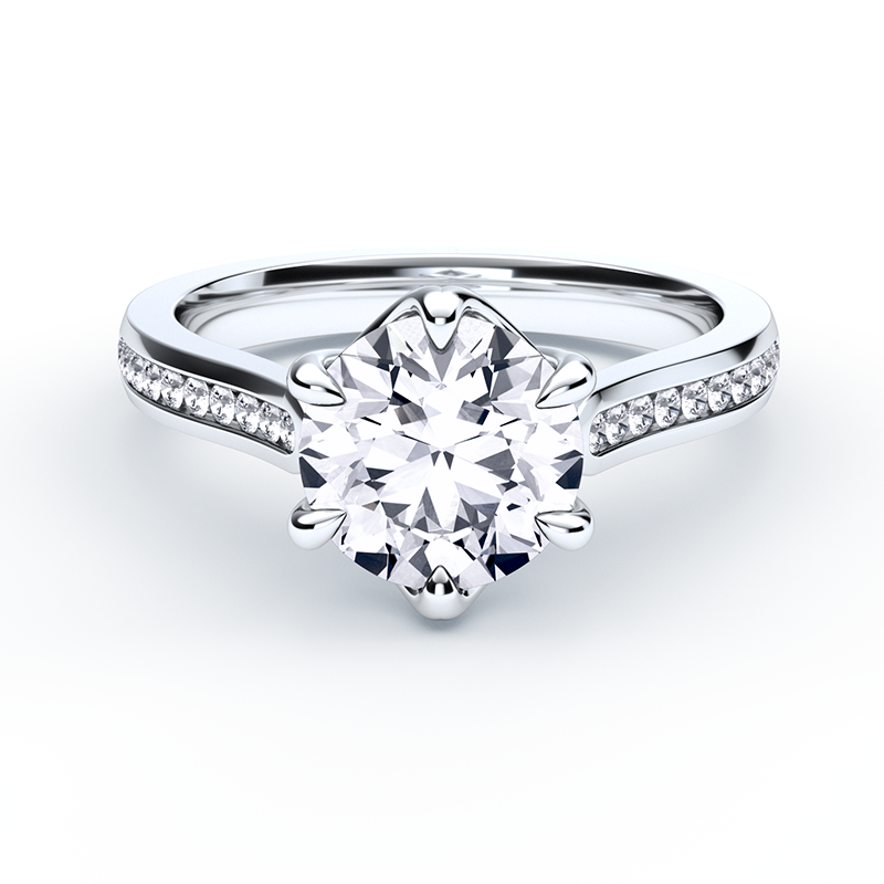 Cathedral Diamond Ring With Six Prong Diamond Band