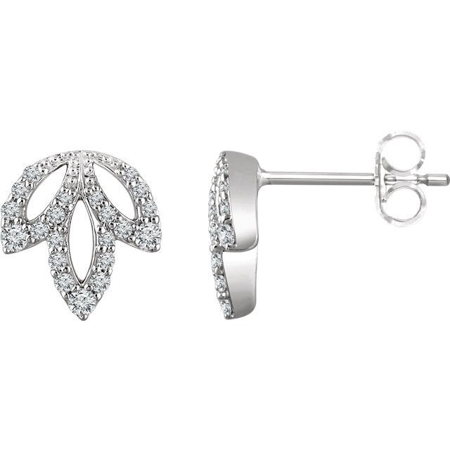 Diamond Leaf Earrings - White, Rose or Yellow