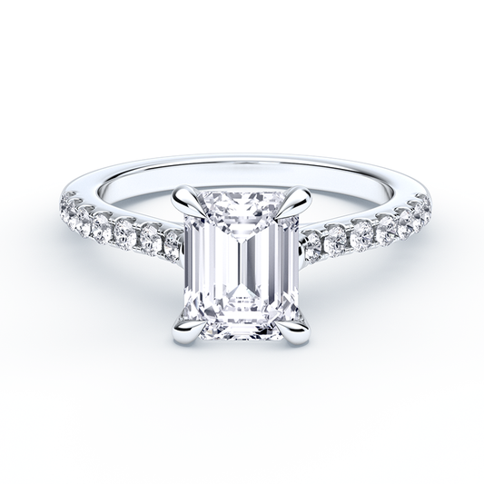 Emerald Cut Diamond Ring With Cathedral Diamond Band