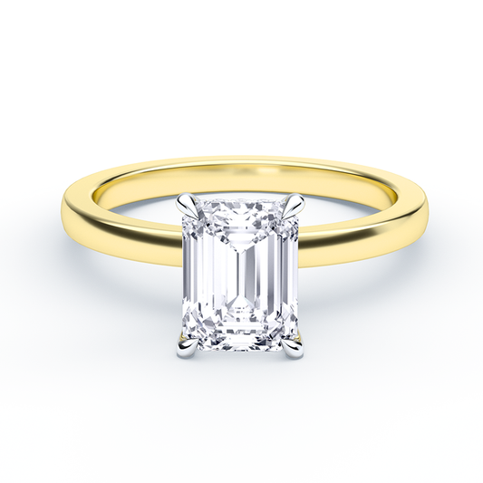 Emerald Cut Diamond Ring With Hidden Halo Plain Band