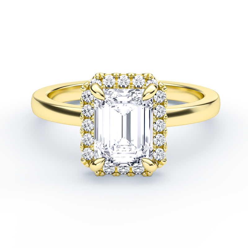 Emerald Cut Diamond Ring With Simple Halo Plain Band