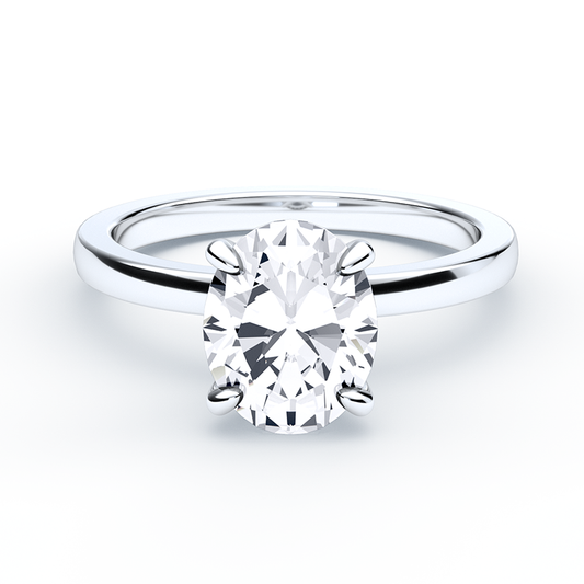 Oval Diamond Ring With Hidden Halo And Plain Band