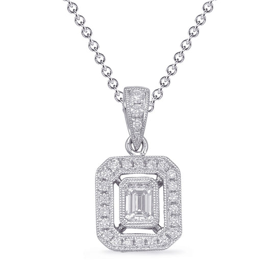 Emerald Cut Diamond Pendant White Gold