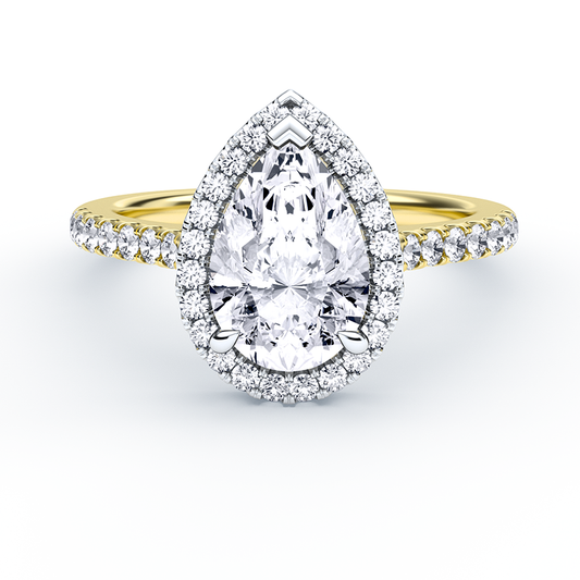 Pear Shaped Diamond Ring With Cathedral Halo Diamond Band