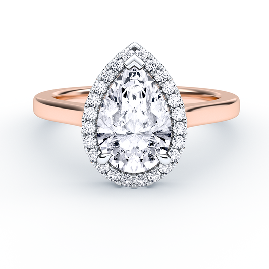 Pear  Shaped Diamond Ring With Cathedral Halo Plain Band