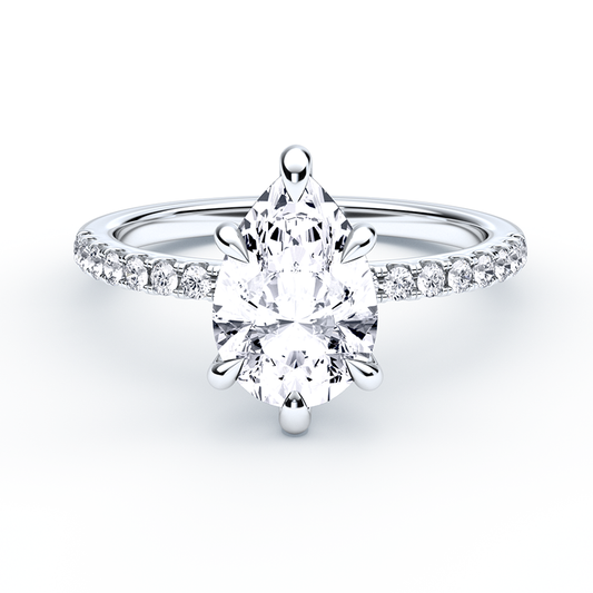 Pear Shaped Diamond Ring With Six Prong Diamond Band