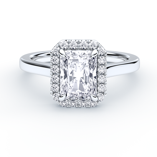 Radiant Cut Diamond Ring With Cathedral Halo Plain Band