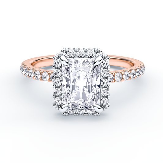 Radiant Cut Diamond Ring With Simple Halo Diamond band