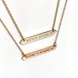 Chicago Coordinates Gold Bar Necklace  - White, Rose or Yellow