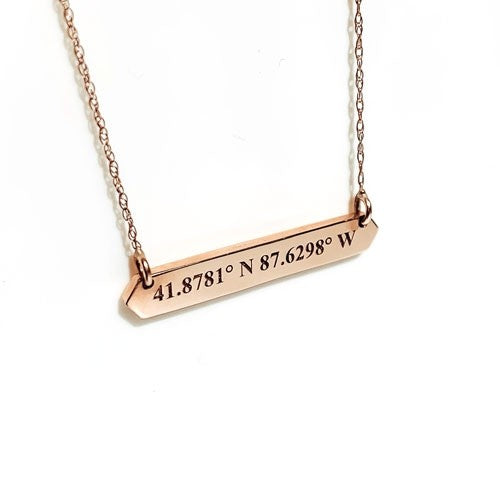 Chicago Coordinates Gold Bar Necklace  - White, Rose or Yellow