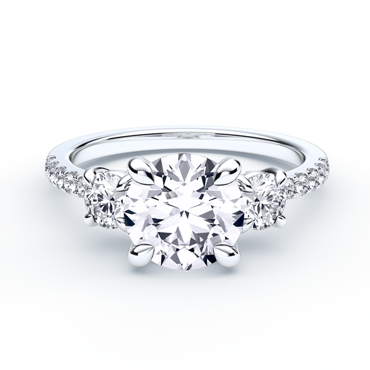 Three Stone Diamond Ring With Round Small Diamond Band