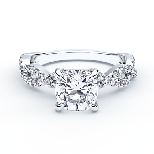 Twisted Band Engagement Ring With Cushion Double Twist