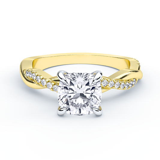 Twisted Band Engagement Ring With Cushion Twist Shank